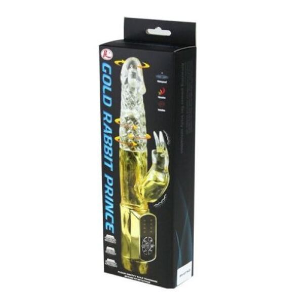 Vibratore rabbit Baile Rabbit Gold Prince, con palline sul corpo e braccio a coniglietto per il clitoride