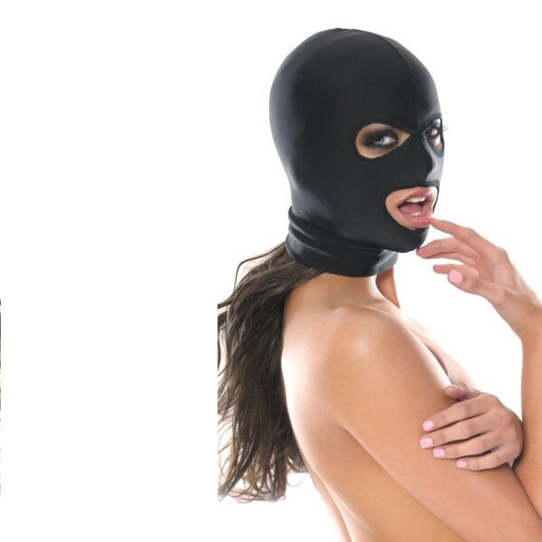 Maschera Fetish Fantasy 3-Hole Hood di Pipedream, con aperture per occhi e bocca