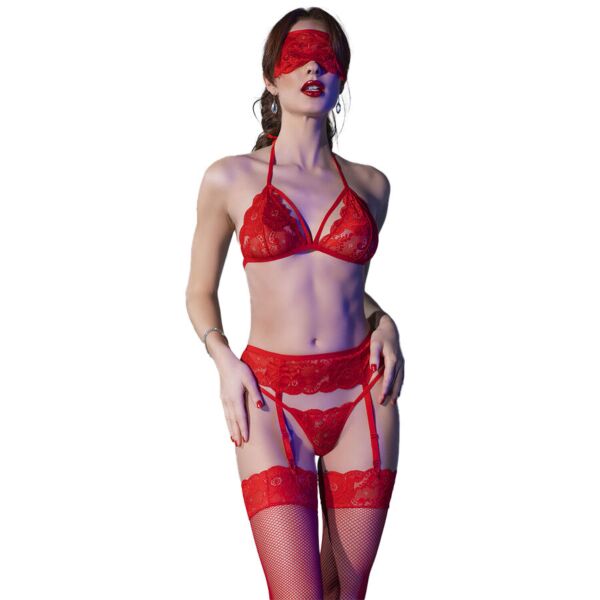 Set lingerie Chilirose CR 4467 con reggiseno, reggicalze, tanga e calze