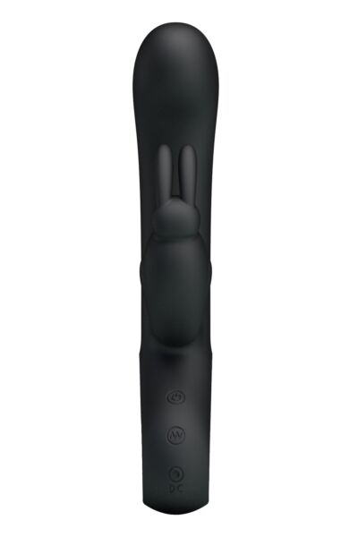 Vibratore rabbit Party Up Colin nero, con lo stelo curvo e il braccio a forma di coniglietto