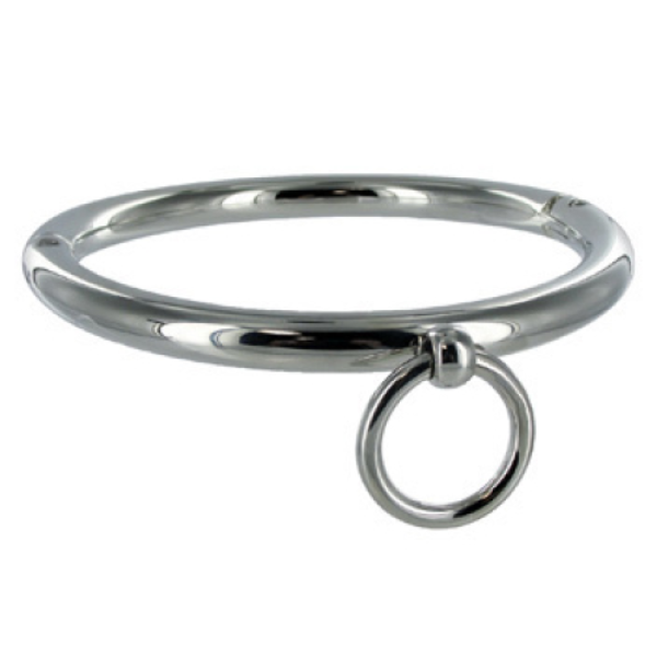 Collare BDSM Metal Hard in metallo cromato con anello a O