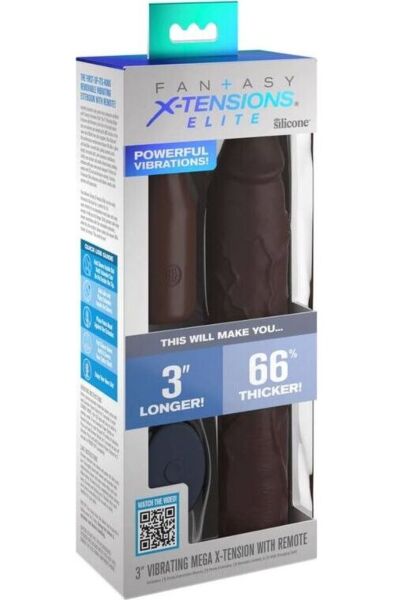 Guaina per il pene Pipedream Fantasy X-tensions Elite Mega X-tension Brown di colore marrone con estensione vibrante e telecomando