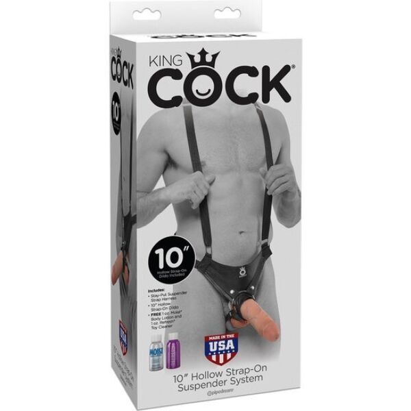 Strap-on cavo King Cock Hollow da 25 cm con cinghie in nylon e dildo color carne