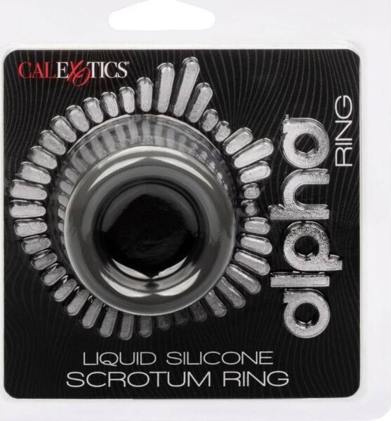 Anello per scroto CalExotics Alpha Scrotum Ring in silicone liquido grigio, a forma di clessidra curva