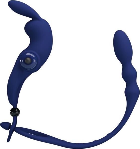 Anello fallico vibrante con plug anale Pretty Love BI-210213-3 di colore blu