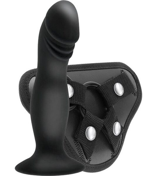 Strap-on con dildo S Pleasures Strappy Harness Set, con le sue cinghie e il dildo con ventosa