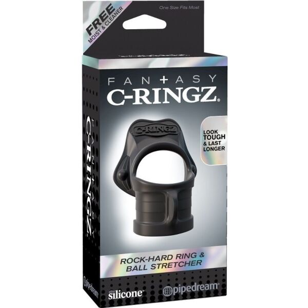 Anello fallico con tensore per testicoli Fantasy C-Ring Rock Hard di Pipedream, in silicone