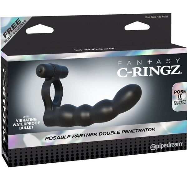 Anello fallico Fantasy C-Ringz Doppia Penetrazione di Pipedream, con il suo stimolatore flessibile