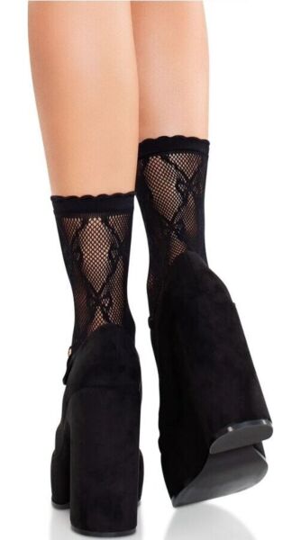Calzini corti a rete Leg Avenue Bow Babe neri, con fiocco