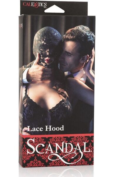 Cappuccio in pizzo nero Scandal Lace Hood di CalExotics, con la bocca aperta