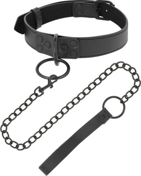 Collare con catena Darkness, nero, con la catena agganciata all'anello del collare