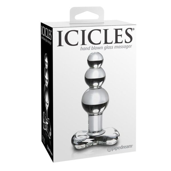Plug anale in vetro Pipedream Icicles N. 47, con corpo curvo e anello alla base