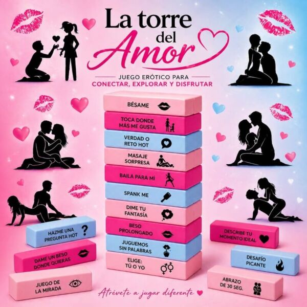 Gioco erotico Diverty Sex Love Tower con i blocchi di legno, la benda, il nastro e la piuma