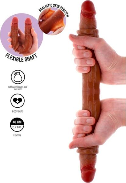 Dildo doppio Get Real Double Dong da 40 cm, in silicone color caramello, con prepuzio mobile