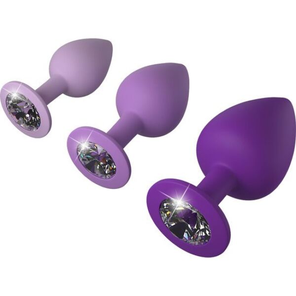 Set di tre plug anali Pipedream Her Little Gems Purple con basi a gemma decorativa