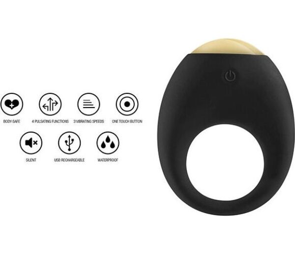 Anello vibrante ToyJoy Eclipse in silicone nero con luce LED multicolore