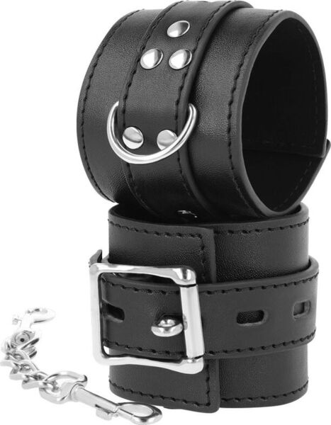Manette Darkness Bondage a cinghia nera con fibbie, unite da una catena