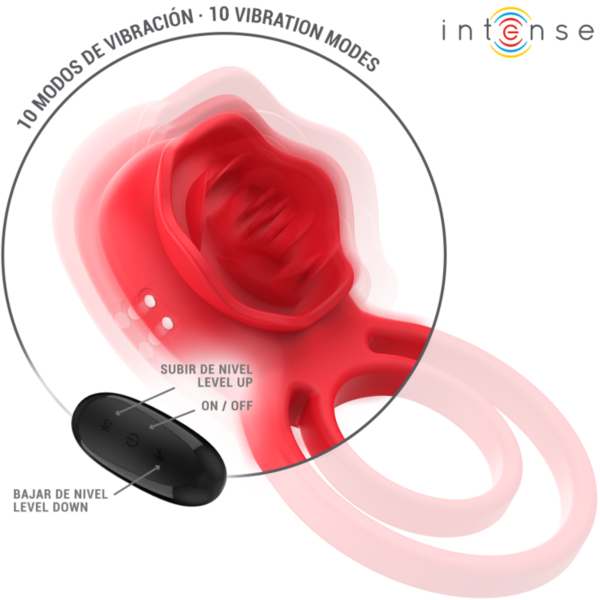 Vibratore clitorideo Intense Gail a forma di rosa rossa, con il suo telecomando