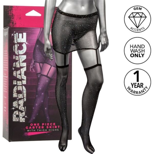 Calze con reggicalze CalExotics Radiance Garter One-Piece, minigonna con giarrettiere e calze fino alla coscia in un pezzo