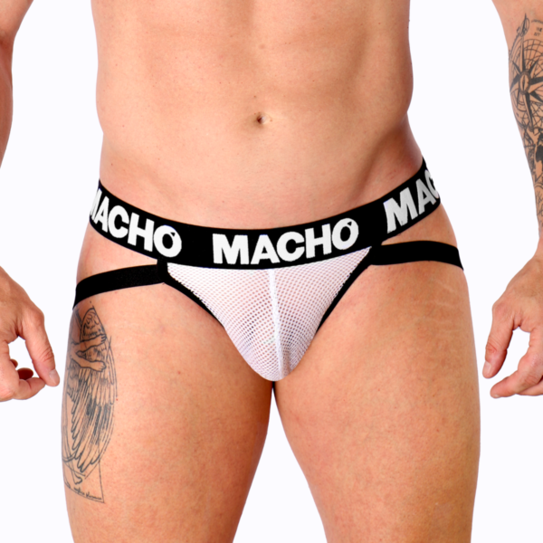 Jockstrap Macho Underwear MX26X1 bianco con rete semitrasparente