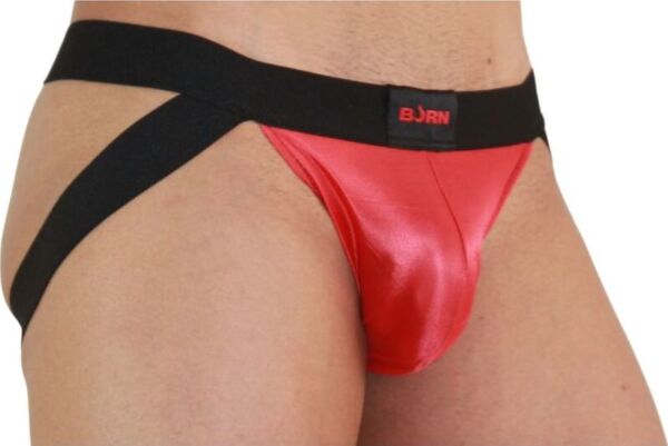Jockstrap Burn 010 Jock rosso e nero, con trasparenze e dettagli brillanti