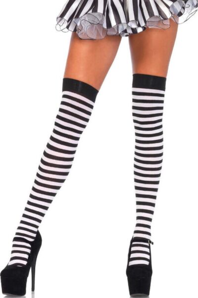 Calze a righe nere e bianche Leg Avenue Cari, fino alla coscia