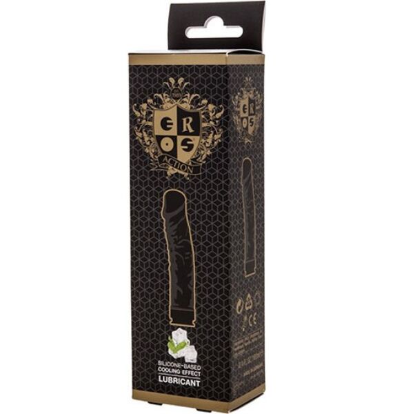Lubrificante Eros Action Cooling Effect 100 ml nel suo flacone nero a forma di dildo realistico