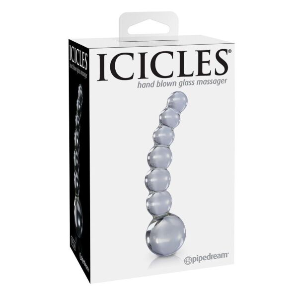 Massaggiatore in vetro ICICLES N. 66 con asse curvo e perline progressive