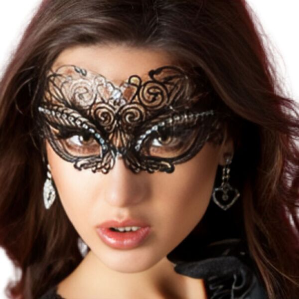 Maschera in metallo Chilirose CR 3706 nera, con cristalli brillanti e nastri di raso