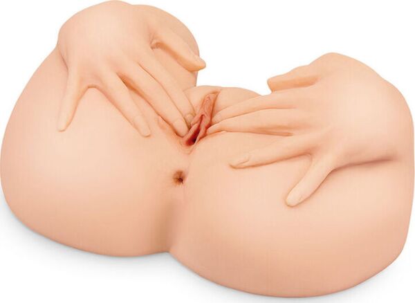 Masturbatore PDX Plus Spread My Tight Pussy, con le due mani che tengono aperte le labbra