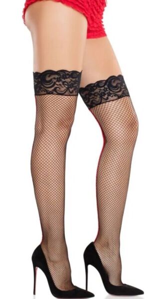 Calze a rete Leg Avenue May 9992 con pizzo a fiori sulla coscia e cucitura dietro