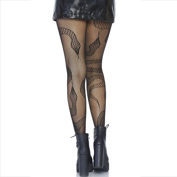 Collant a rete Leg Avenue Snake Net Tights neri, con serpenti di pizzo sulla rete