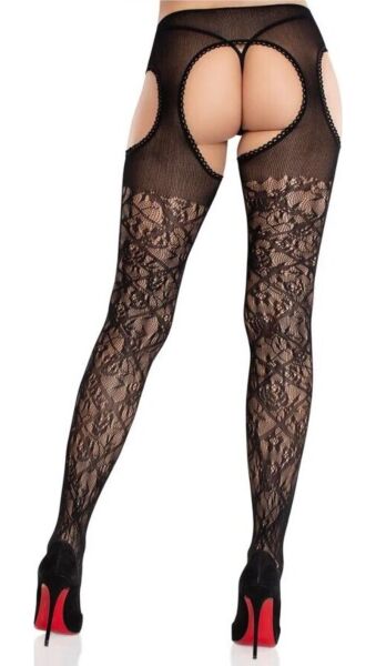 Calze con reggicalze integrato Leg Avenue Amaya in pizzo floreale nero