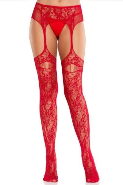 Calze con reggicalze Leg Avenue Bloom Net, in pizzo a rose e senza cavallo