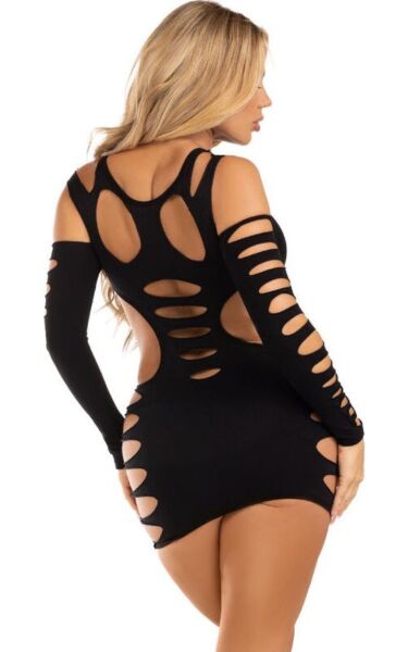 Miniabito nero Leg Avenue Hits Different Shredded con laterali strappati
