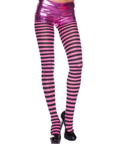 Collant Music Legs fucsia a righe nere, opaco, di colore fucsia con righe nere