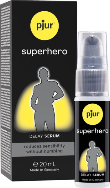 Flacone da 20 ml del siero ritardante Pjur Superhero Delay Serum