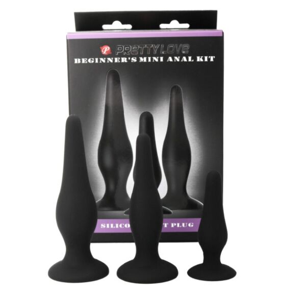 I tre plug anali del Pretty Love Initiation Kit, nelle misure piccola, media e grande