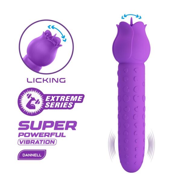 Vibratore clitoride Pretty Love Dannell di colore viola, con la sua testina a forma di fiore
