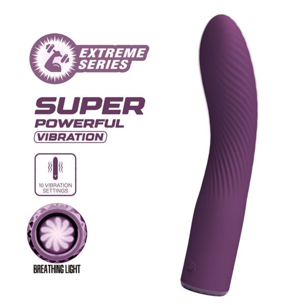 Vibratore Kissell di colore viola, allungato e leggermente curvo