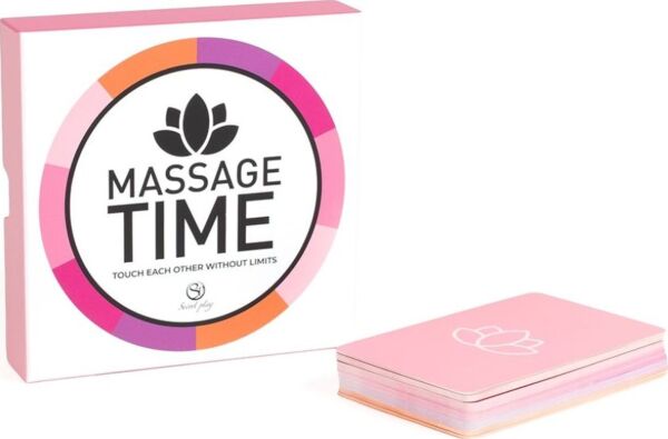Scatola del gioco di coppia con massaggi Secret Play Massage Time, con le sue carte e il suo dado
