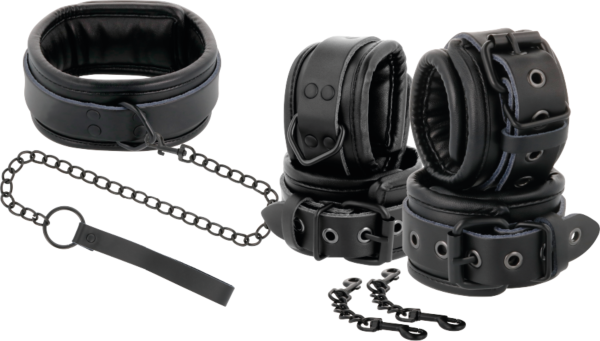 Set Darkness con collare, manette e guinzaglio in pelle