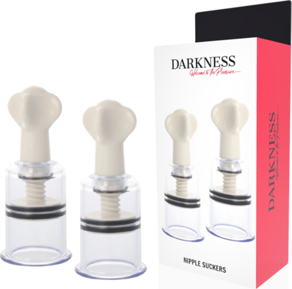 Succhiacapezzoli Darkness, set di due coppette in plastica bianca e trasparente con maniglia