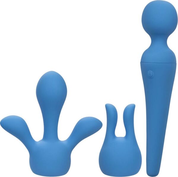 Massaggiatore wand Couture Collection Body Wand Kit di CalExotics, blu, con le sue due testine
