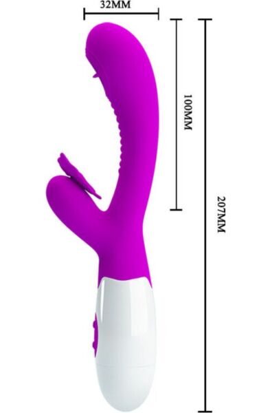Vibratore rabbit Pretty Love BI-014943, con la sua testina e lo stimolatore per il clitoride a forma di farfalla