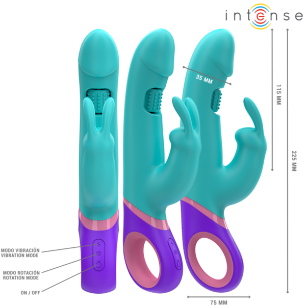Vibratore rabbit Intense MONICA blu con stimolatore rotante per il punto G