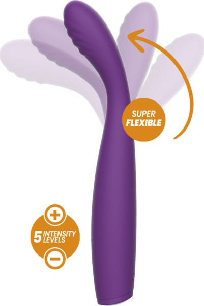Vibratore flessibile Rewolution Rewostim in silicone, con l'impugnatura e la punta curva