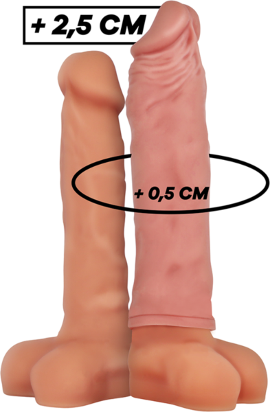 Guaina estensione per pene VirilXL V5 in silicone, marrone e naturale