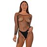 Bodystocking Lace Rhinestone a maniche lunghe con entrepierna aperta