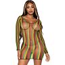 Minivestito sexy Leg Avenue in rete rasta con maniche lunghe